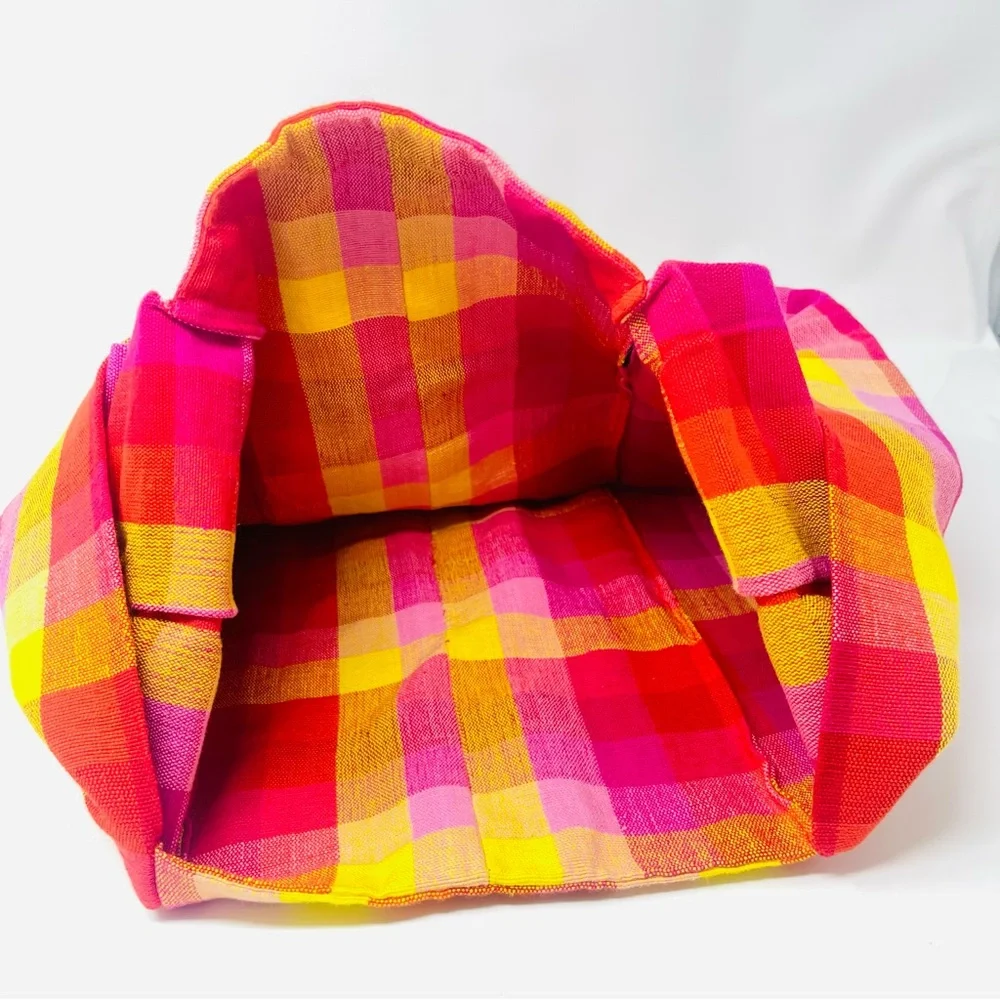 Barefoot Sri Lanka Handwoven Cotton Plaid Shoulder‎ Bag